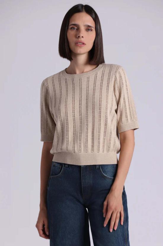  미니 로즈 스웨터 스파클 반팔 크루넥  브라운 슈가