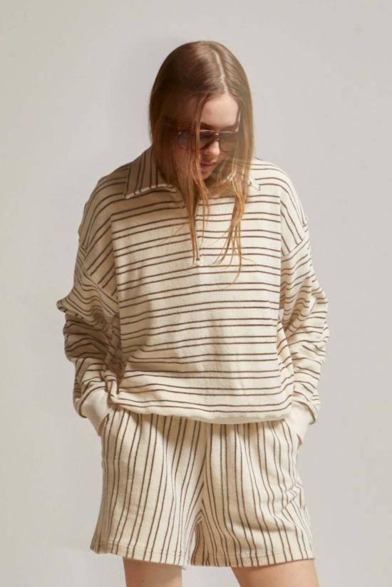  아셀 숏팬츠 애셔 샤론 스트라이프 루프 테리 쇼츠 크림/브라운 스트라이프 - ASHER