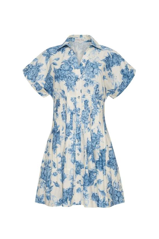 카라 카라 숏 원피스 내쉬 미니 드레스, 플로럴 블루 컬러