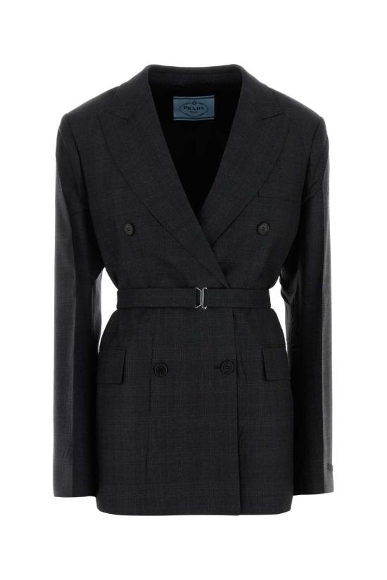  프라다 수트 자켓 자수 울 블레이저 앤트라사이트