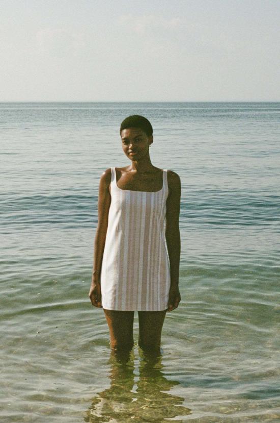  Coco Shop 숏 원피스 코코샵 캐피 미니 드레스 베이지 스트라이프