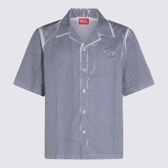  디젤 반팔 셔츠 블루 코튼 셔츠 블루