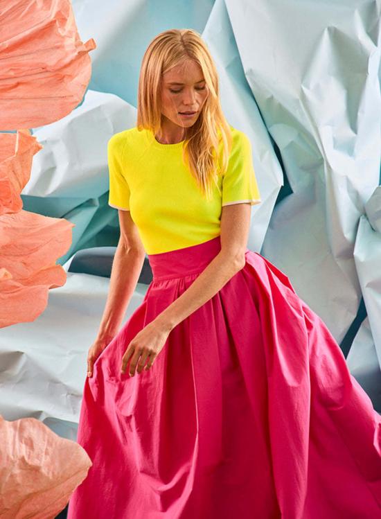  헌터 벨 반팔 티셔츠 리 탑 네온 옐로우