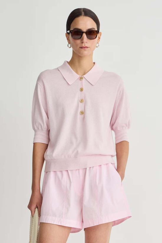  어피스 어파트 스웨터 Apiece Apart Oda Polo Sweater Rosewater - APIECE APART