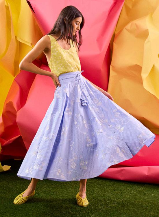  헌터 벨 미디 스커트 시슬 스커트 설리번 스트라이프