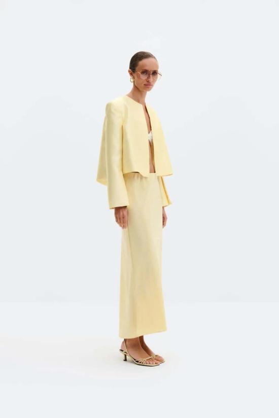  말리나 미디 스커트 오브리 새틴  라이트 레몬