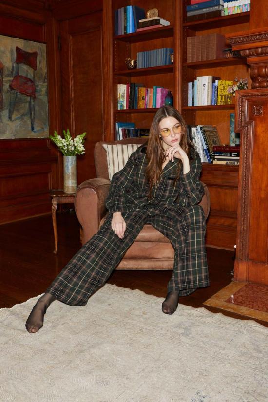  아셀 숏팬츠 애셔 벨 체크무늬 팬츠 반바지 녹색 체크무늬 - ASHER