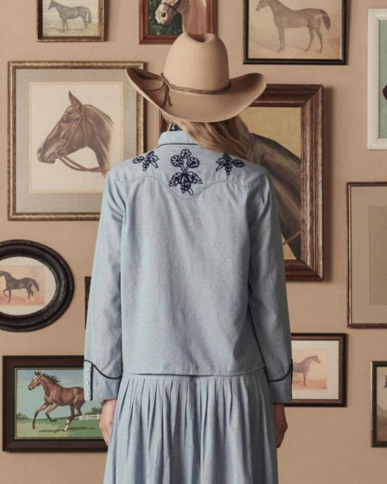  더 그레이트 블라우스 . 샴브레이 웨스턴 셔츠 탑 - THE GREAT