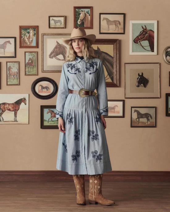  더 그레이트 블라우스 . 샴브레이 웨스턴 셔츠 탑 - THE GREAT