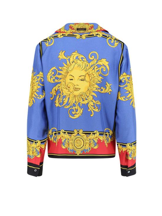 베르사체 탑 멀티컬러 실크 셔츠 블루 골드 - VERSACE