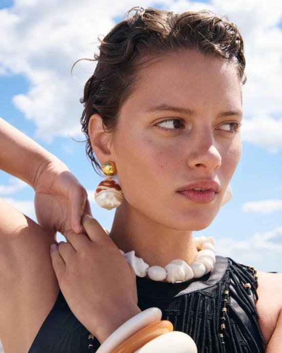  리지 포르투나토 이어링 로단 진주 귀걸이 금색 - LIZZIE FORTUNATO