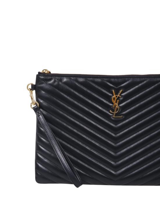 26SS 생로랑 퀼티드 레더 골드 모노그램 카산드라 마틀라세 태블릿 파우치 559193 CWU01 1000 NERO - SAINT LAURENT