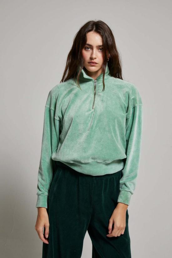  아셀 스웨터 애셔 코디 코듀로이 벨루어 1/4 지퍼 스웨트셔츠 아보카도 - ASHER