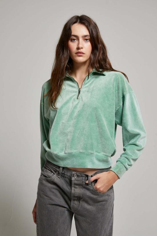  아셀 스웨터 애셔 코디 코듀로이 벨루어 1/4 지퍼 스웨트셔츠 아보카도