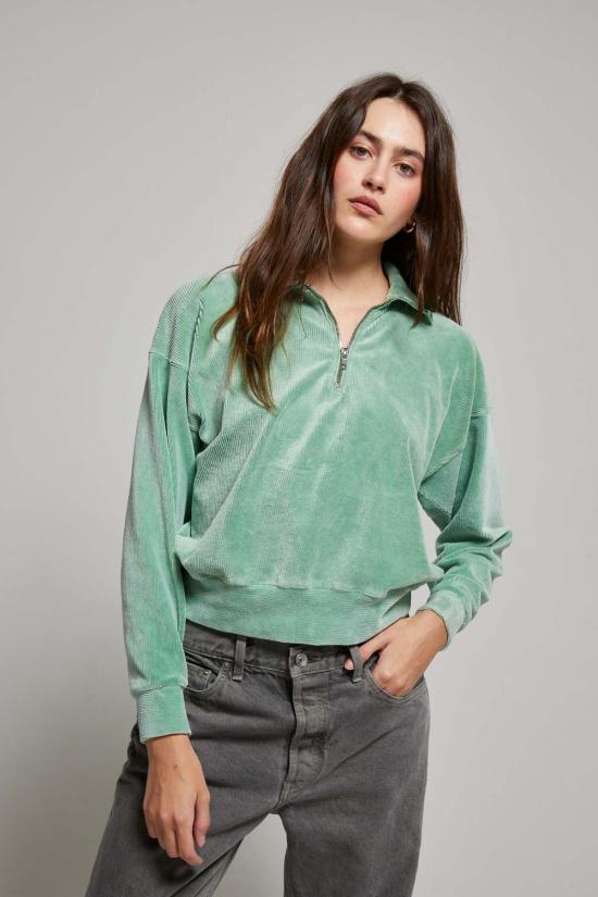  아셀 스웨터 애셔 코디 코듀로이 벨루어 1/4 지퍼 스웨트셔츠 아보카도 - ASHER