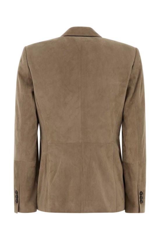  브루넬로 쿠치넬리 수트 자켓 Brunello Cucinelli 스웨이드 블레이저 도브 그레이 - BRUNELLO CUCINELLI