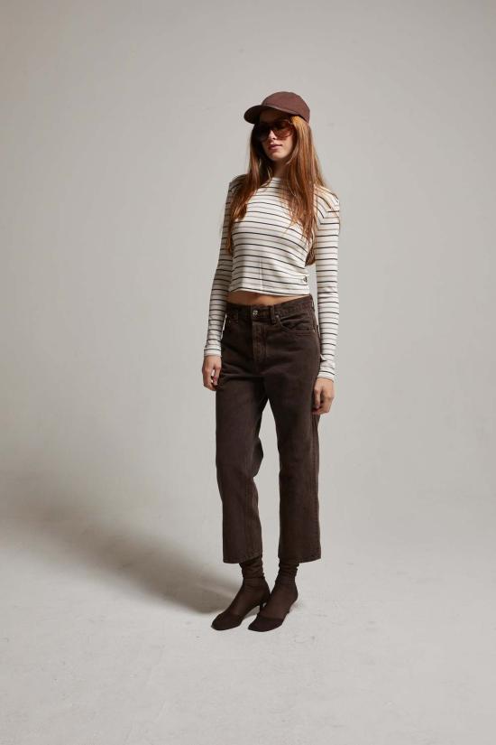  아셀 긴팔 티셔츠 애셔 리비 스트라이프  화이트/브라운 스트라이프