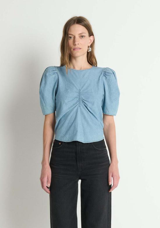  네이션 블라우스 세실리 베이비돌 탑 샴브레이 - NATION