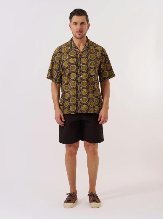  유니버셜웍스 탑 유니버설 웍스 캠프 셔츠 케이프 블록 프린트 올리브 - UNIVERSAL WORKS