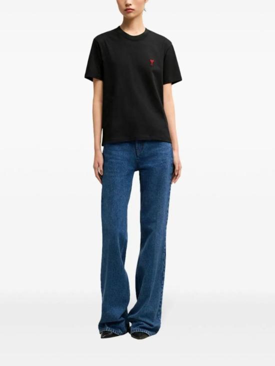  아미 탑 Ami Alexandre Mattiussi Ami De Coeur 코튼 티셔츠 블랙 - AMI