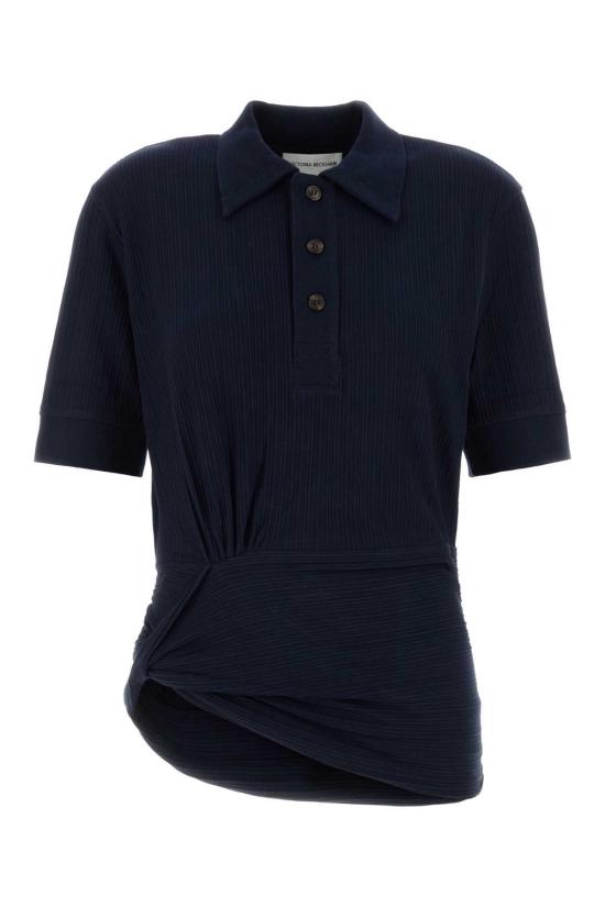  빅토리아 베컴 반팔 티셔츠 스트레치 코튼 폴로 셔츠 네이비 블루
