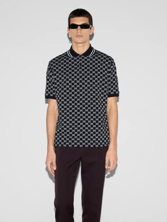 26SS 구찌 코튼 피케 자카드 폴로 셔츠 788024XJHH7 4137 Blue - GUCCI