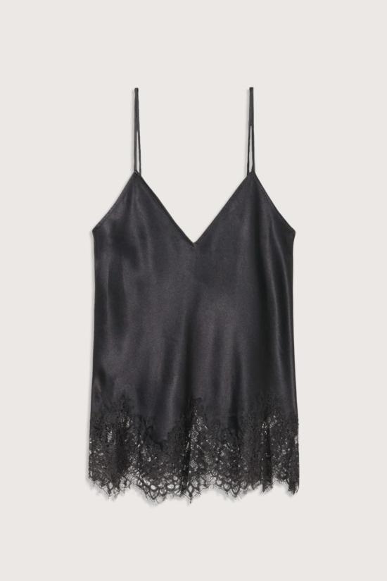  닐리로탄 민소매 티셔츠 닐리 로탄 실크 샤르뫼즈 레이스 헴 캐미솔 블랙