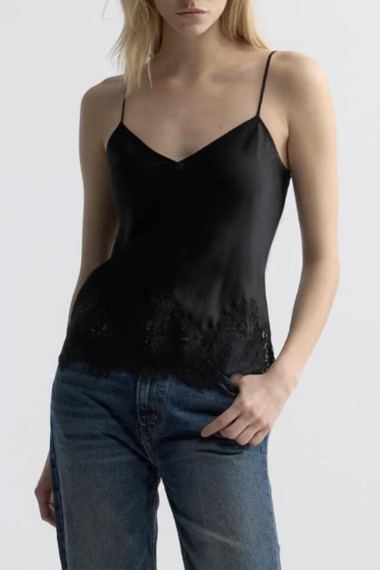  닐리로탄 민소매 티셔츠 닐리 로탄 실크 샤르뫼즈 레이스 헴 캐미솔 블랙 - NILI LOTAN