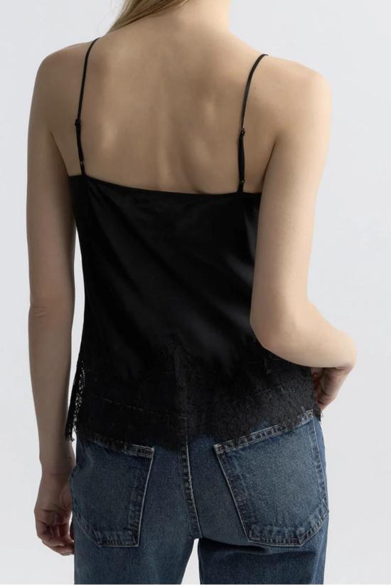  닐리로탄 민소매 티셔츠 닐리 로탄 실크 샤르뫼즈 레이스 헴 캐미솔 블랙 - NILI LOTAN