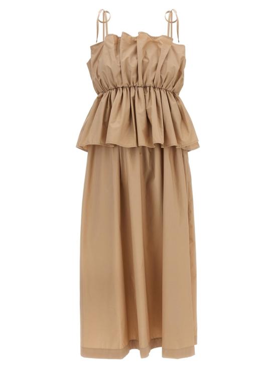  트윈셋 롱 원피스 플라운스 드레스 베이지