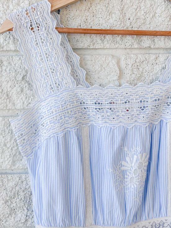  시레나 롱 원피스 아니타 드레스 블루 화이트 스트라이프 - XIRENA