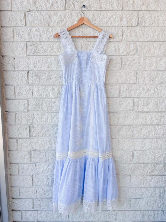  시레나 롱 원피스 아니타 드레스 블루 화이트 스트라이프 - XIRENA