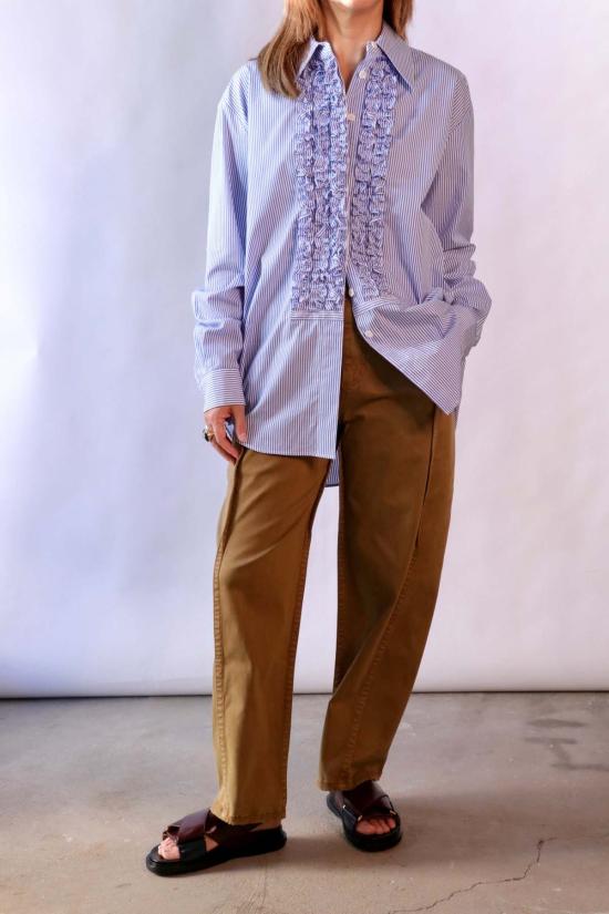  티비 탑 스트라이프 셔츠 이지 턱시도 셔츠 - TIBI