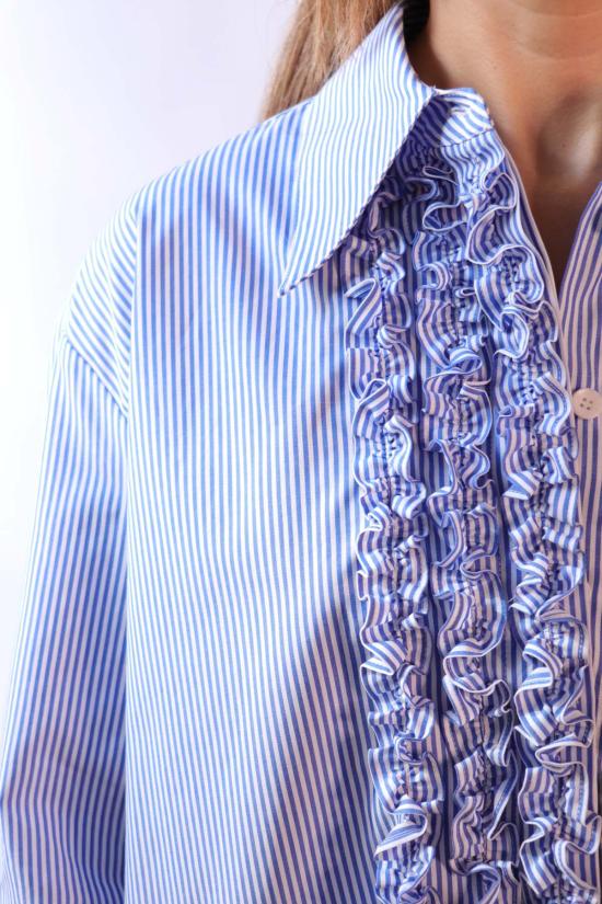  티비 탑 스트라이프 셔츠 이지 턱시도 셔츠 - TIBI