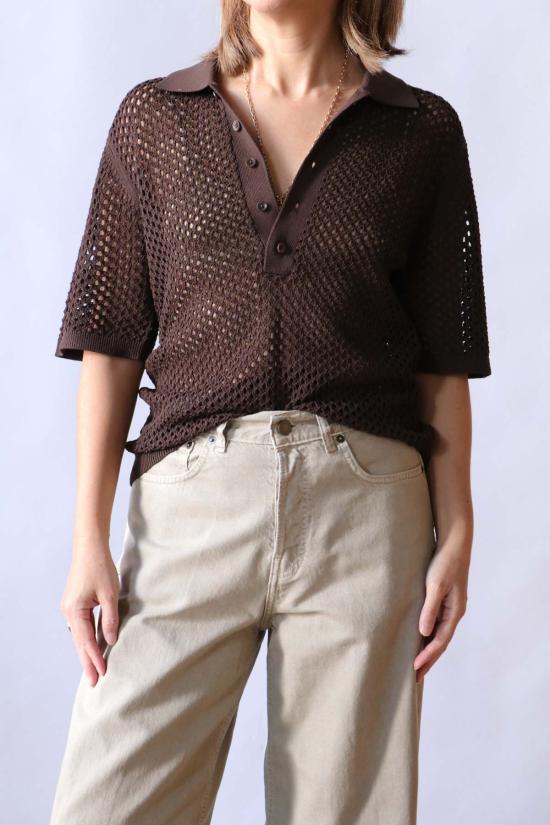  티비 반팔 티셔츠 크로셰 네팅 슬림 폴로