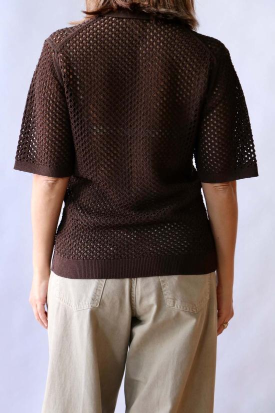  티비 반팔 티셔츠 크로셰 네팅 슬림 폴로 - TIBI