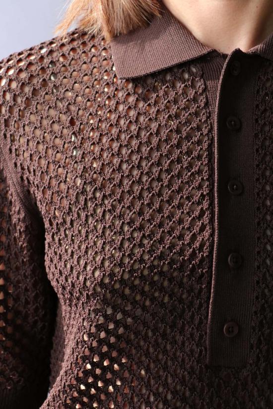  티비 반팔 티셔츠 크로셰 네팅 슬림 폴로 - TIBI