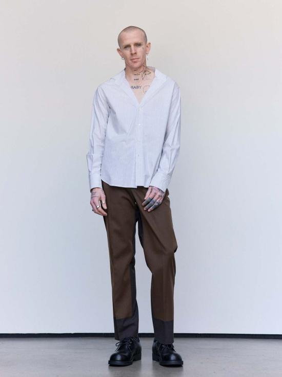  MM6 메종마르지엘라 셔츠 Mm6 Maison Margiela 트롱프뢰유 칼라 스트라이프 셔츠 그레이 - MM6 MAISON MARGIELA