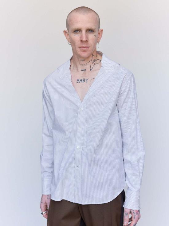  MM6 메종마르지엘라 셔츠 Mm6 Maison Margiela 트롱프뢰유 칼라 스트라이프 셔츠 그레이