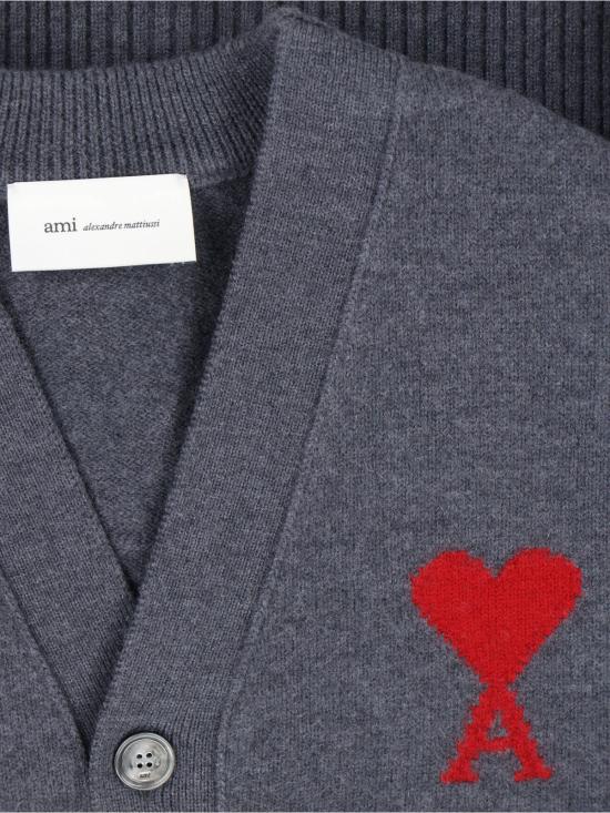  아미 가디건 Ami Alexandre Mattiussi Ami De Coeur 카디건 그레이 - AMI