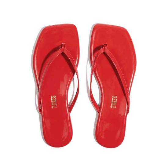  티키스 뮬/슬리퍼 스퀘어 토 릴리 샌들 레드 글로스