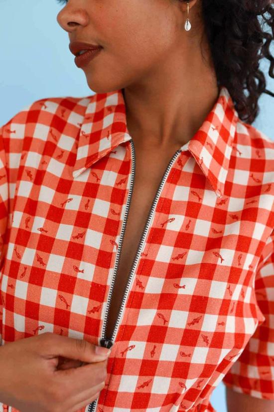  노블 롱 원피스 롱 유틸리티 드레스 깅엄 피쉬 - NOBLE