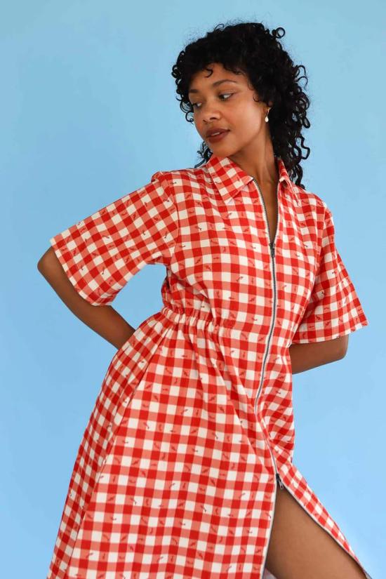  노블 롱 원피스 롱 유틸리티 드레스 깅엄 피쉬 - NOBLE