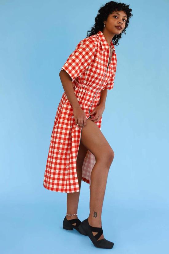  노블 롱 원피스 롱 유틸리티 드레스 깅엄 피쉬 - NOBLE