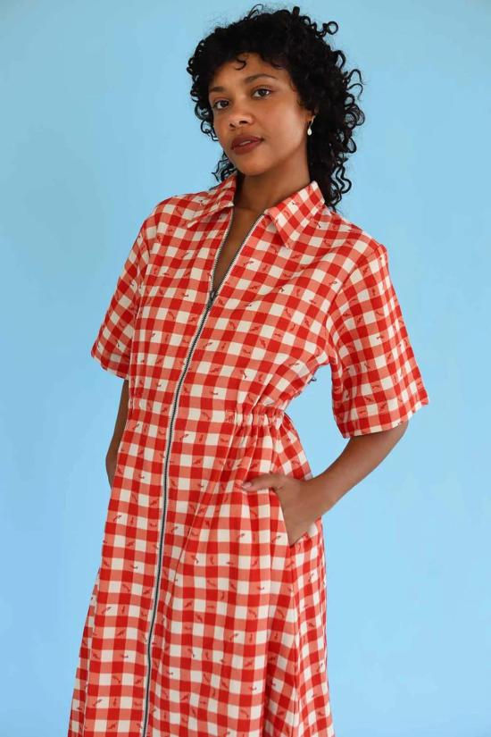  노블 롱 원피스 롱 유틸리티 드레스 깅엄 피쉬 - NOBLE