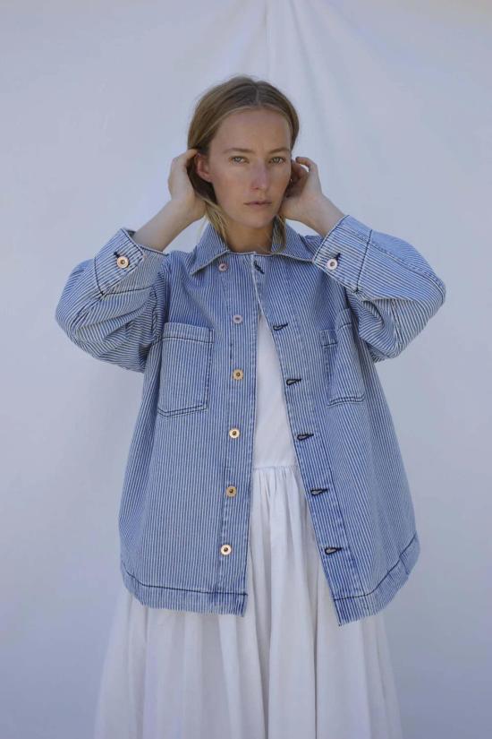  엠마 로스코프 데님 자켓 시더 스윙 재킷 레일로드 데님