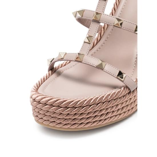  발렌티노 가라바니 샌들 락스터드 웨지  핑크 - VALENTINO GARAVANI