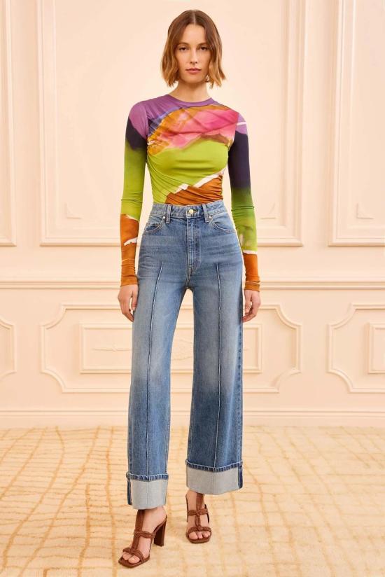  울라 존슨 데님 팬츠 제네비브 스트레치 핀턱 진 다뉴브