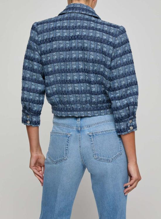  라장스 자켓 지아 크롭 3/4 소매 재킷 블루 트위드 - L'AGENCE