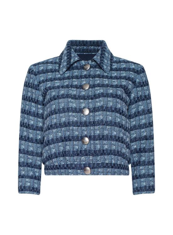  라장스 자켓 지아 크롭 3/4 소매 재킷 블루 트위드 - L'AGENCE